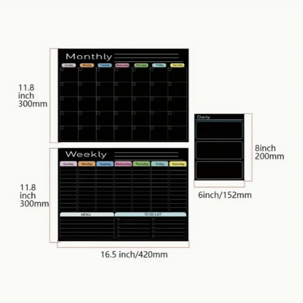 Magnetic Dry Erase Boards Calendar Planner 3 Pack Black with 8 Markers Style 2